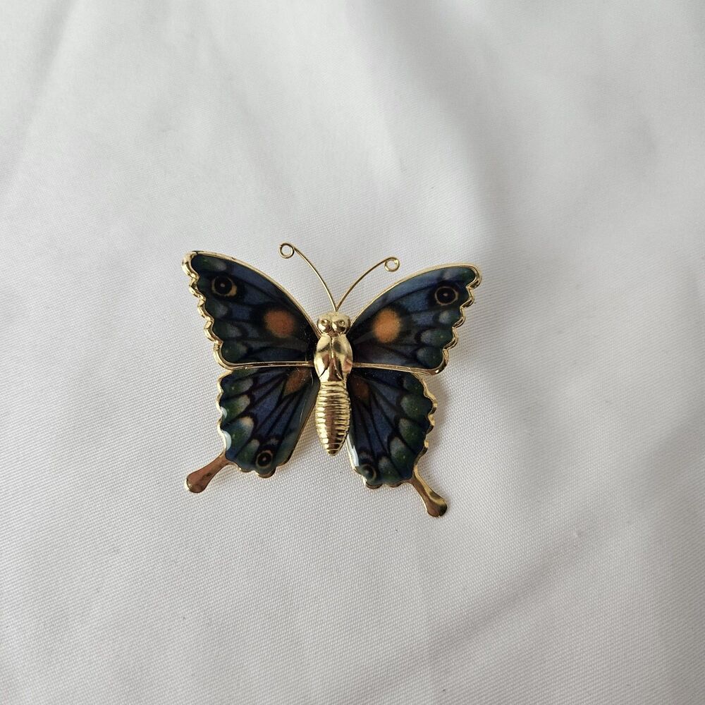 VINTAGE 2" ENAMELED CLOISONNE BUTTERFLY PIN,